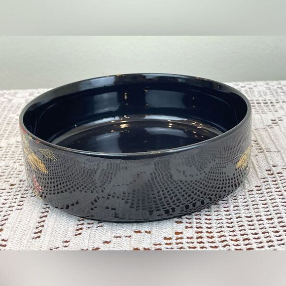 Vintage NAGONA JAPAN black and floral short round vase || Vintage trinket || - Picture 4 of 8